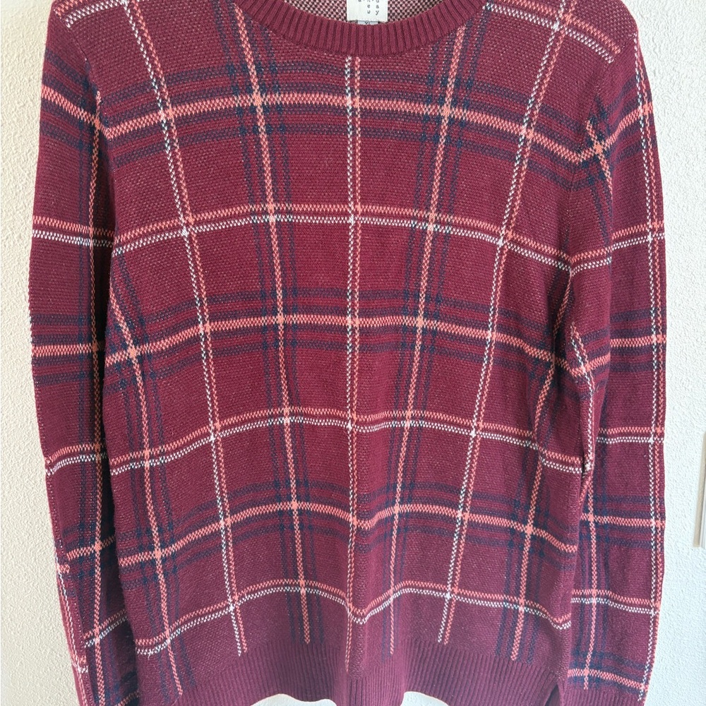 a new day Burgundy Plaid Crew Neck Sweater